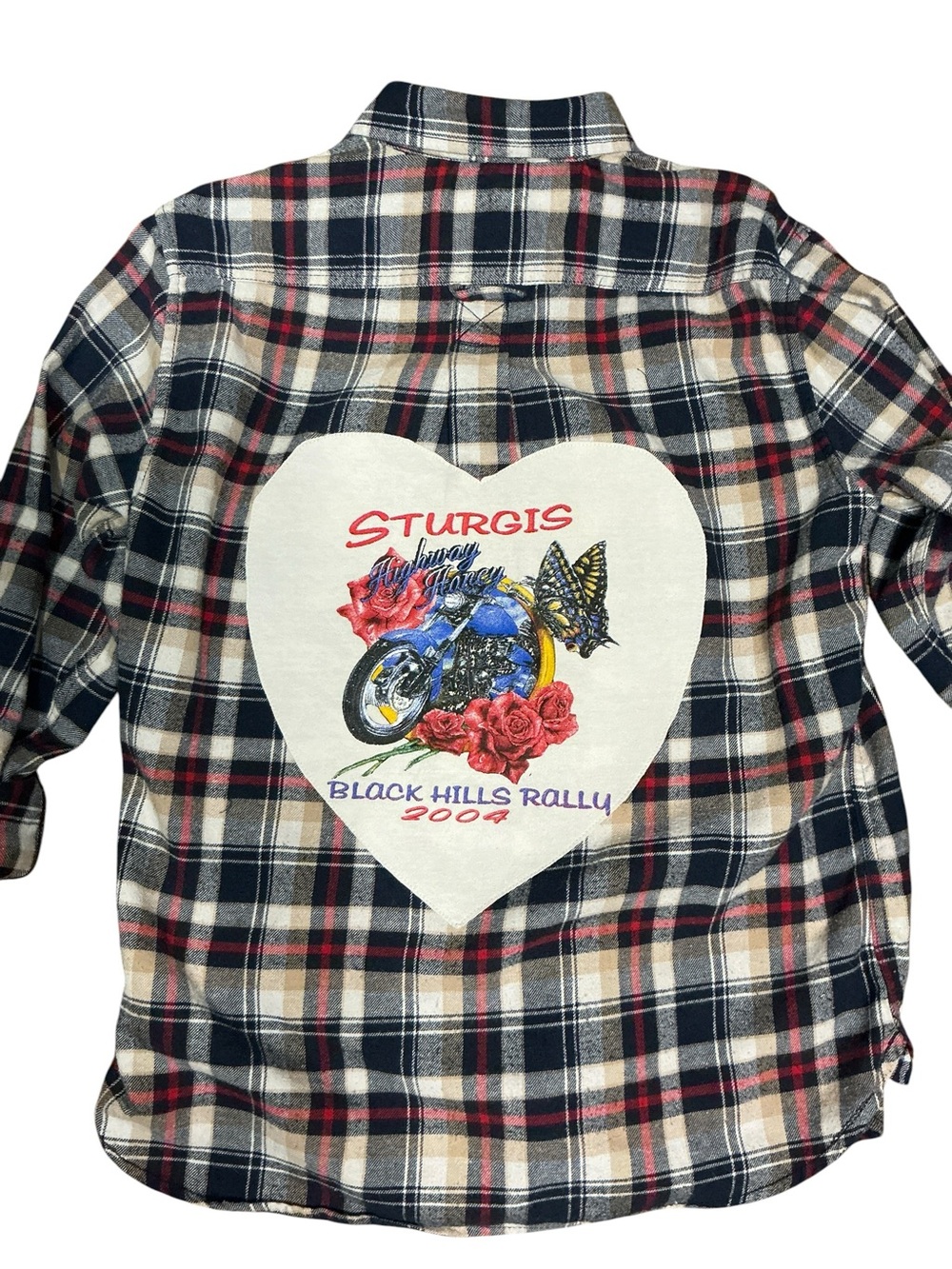 Sturgis Black Hills Rally 2004 Upcycled Flannel Top T Shirt Motorcycle